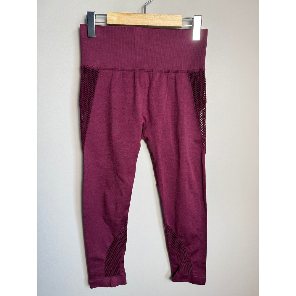 Forever 21 High Waist Mesh Panel Seamless Leggings Yoga Gym Maroon Womens Size M